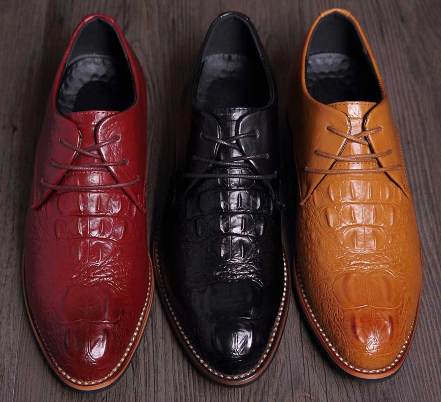 Men's Oxford crocodile pattern leather lace up dress shoes 1158