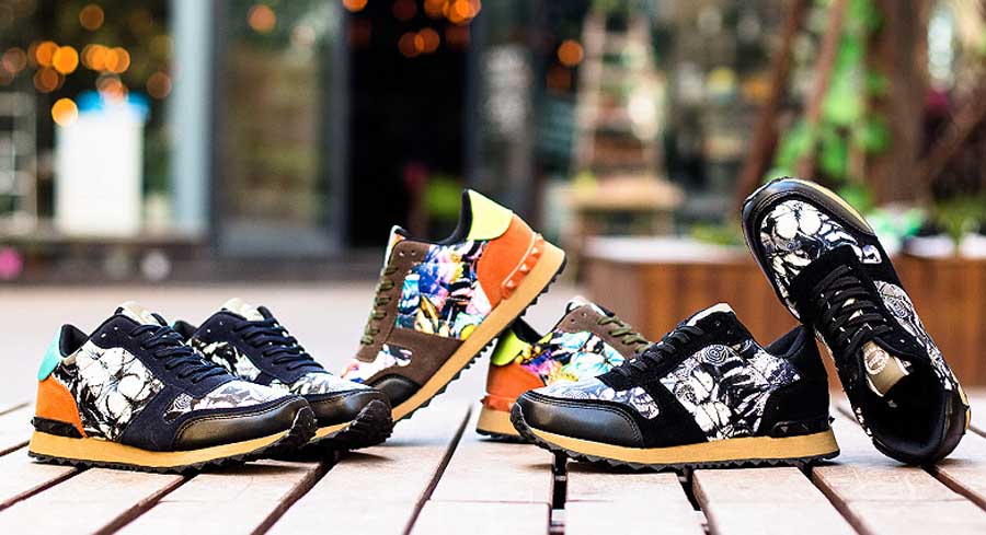 Men's art pattern print leather sport shoe sneakers