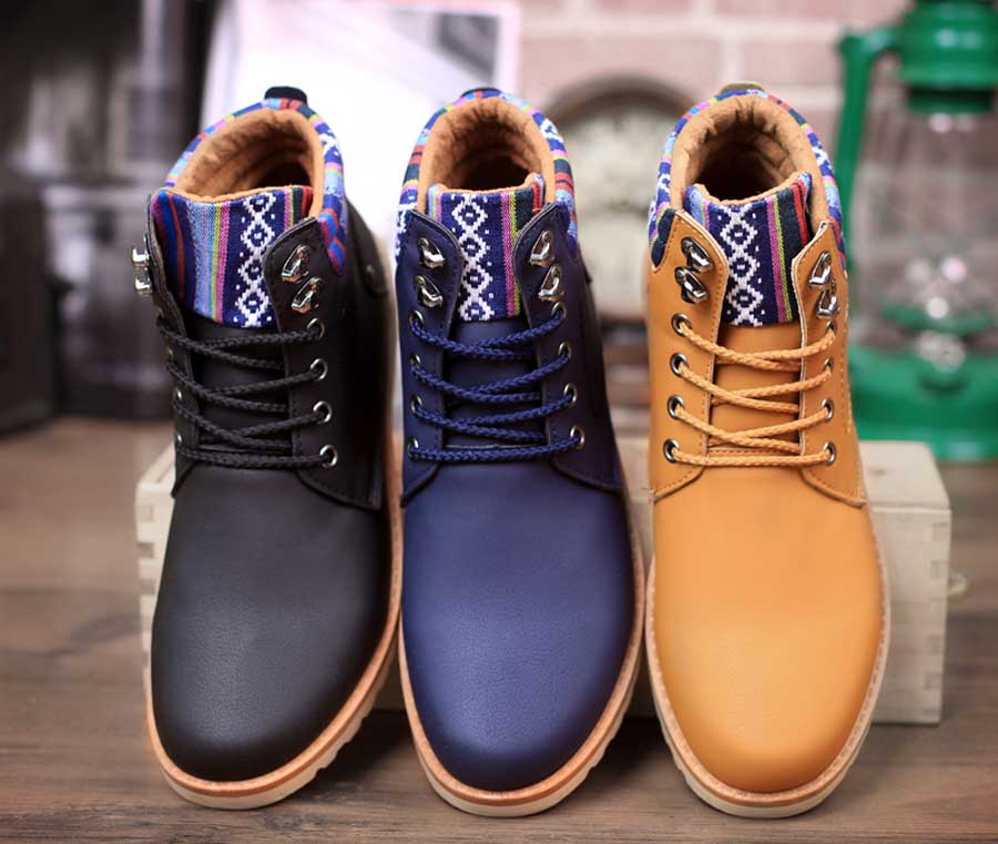 Men's casual art pattern leather lace up shoe boots