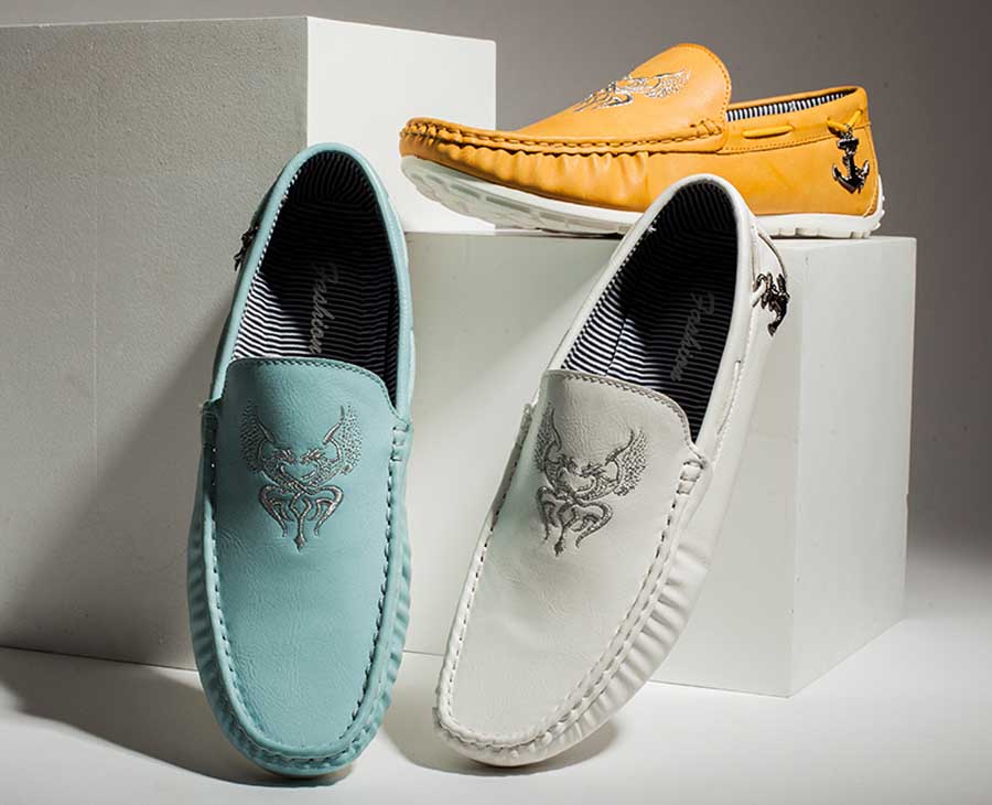 Men's pattern print leather slip on shoe loafers