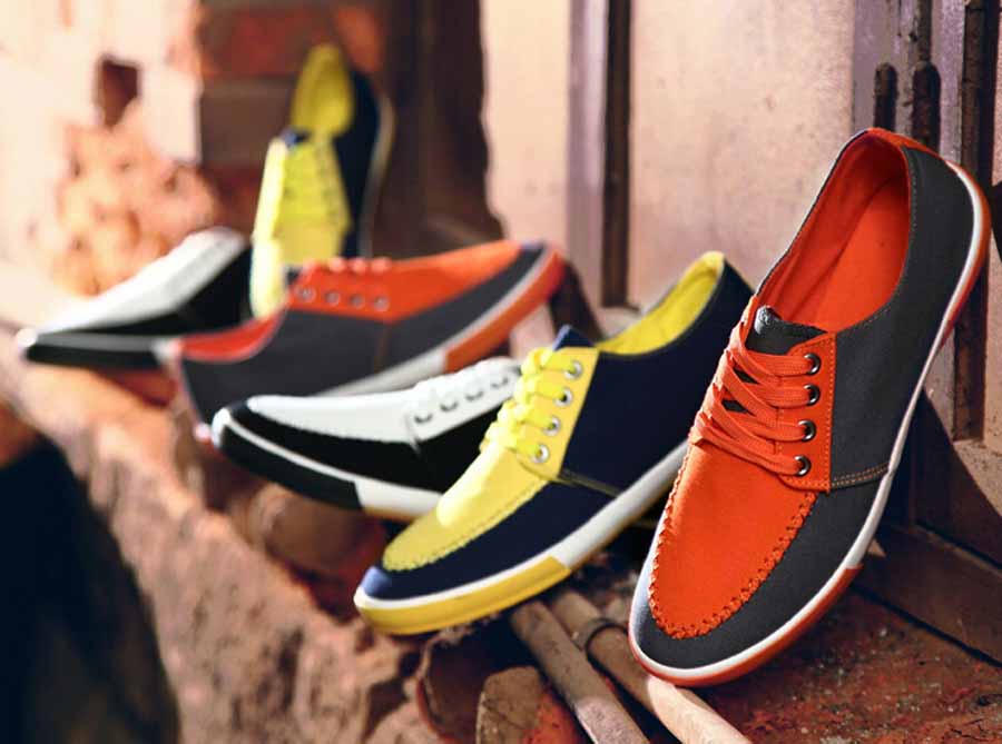 Men's double color canvas lace up shoe sneakers