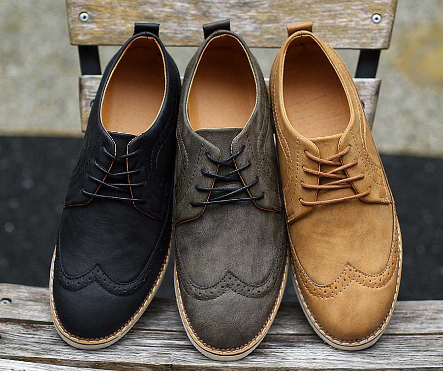 Men's casual leather lace up brogue dress shoes