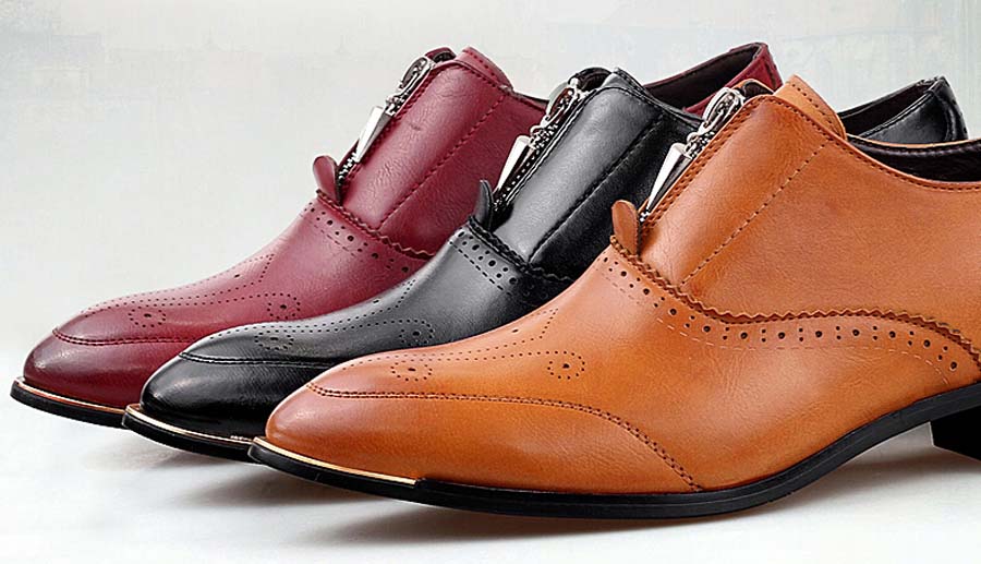Men's zip leather brogue slip on dress shoes