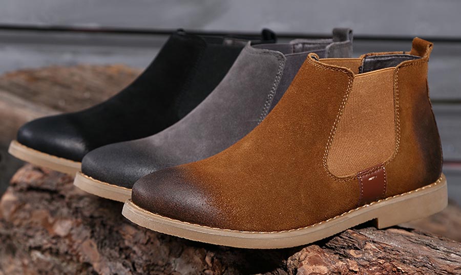 Men's retro leather slip on dress shoe boots