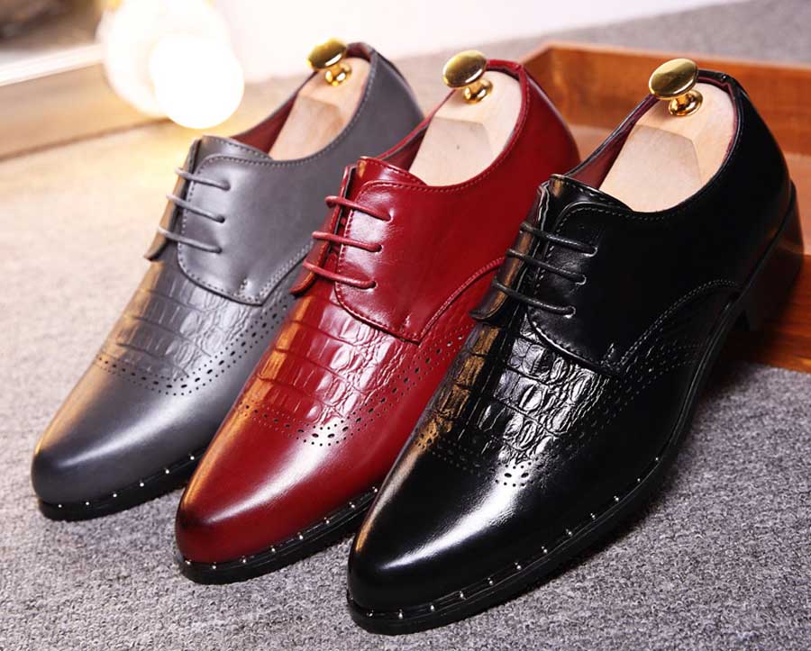 Men's crocodile leather brogue Derby lace up dress shoes