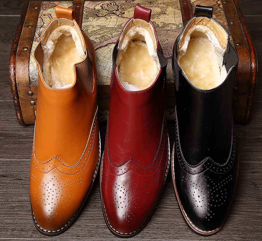 Men's retro brogue slip on winter dress shoe boots