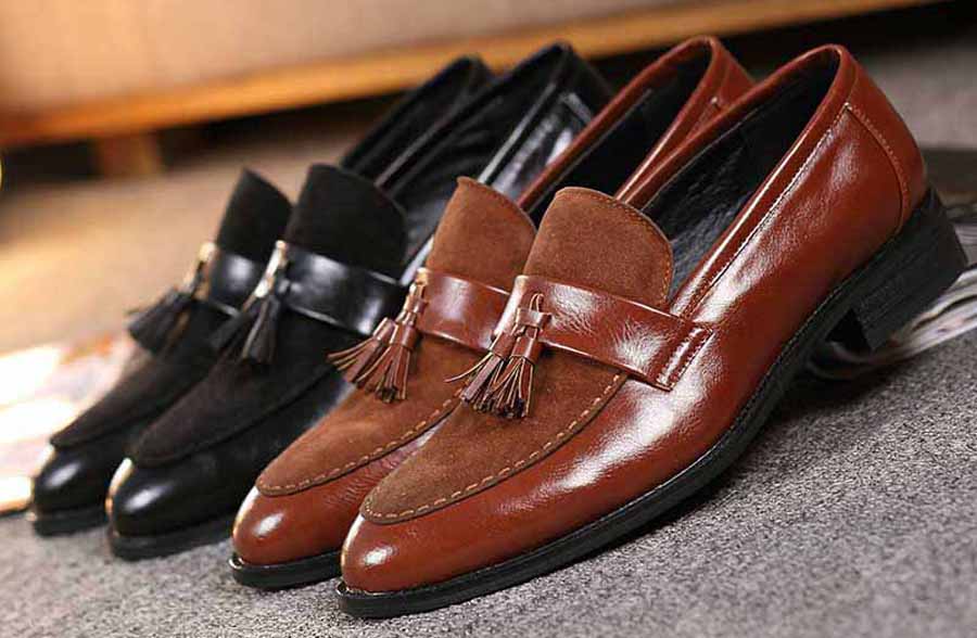 Men's suede leather vamp tassel slip on dress shoes