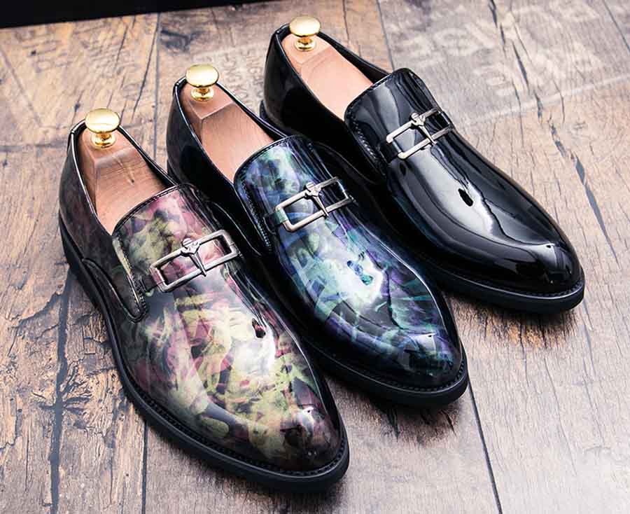 Men's metal buckle pattern slip on dress shoes