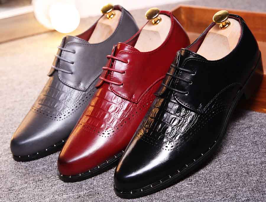 Men's brogue crocodile pattern derby dress shoes