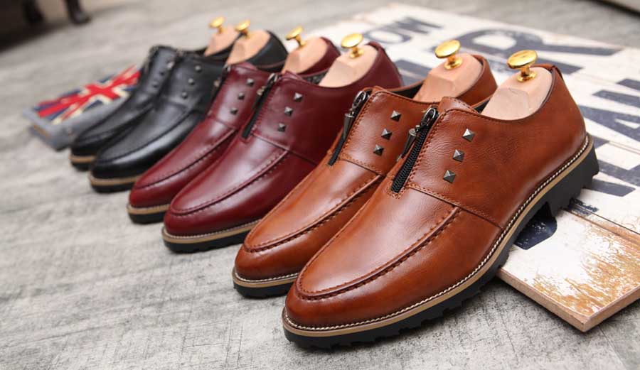 Men's zip rivet leather slip on dress shoes