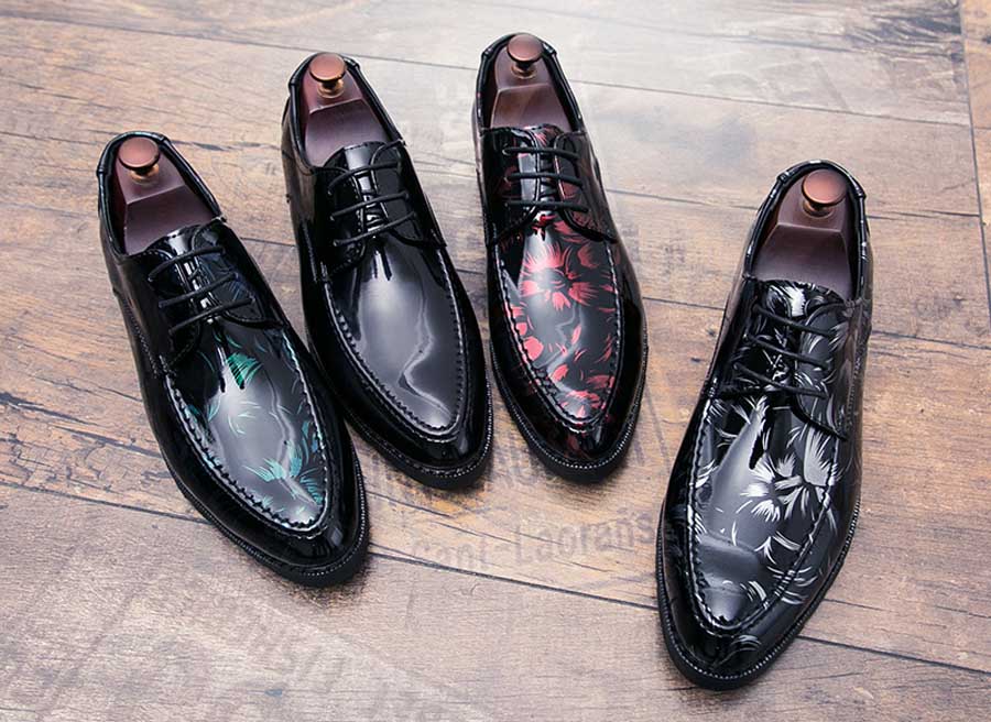 Men's floral patent leather derby dress shoes