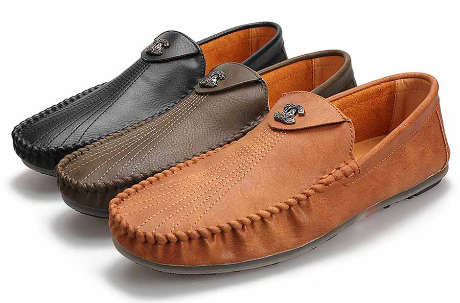 Men's stripe cross C metal slip on shoe loafers