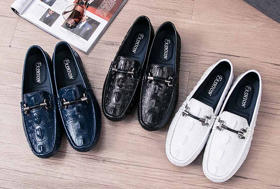 Men's crocodile skin pattern slip on shoe loafers