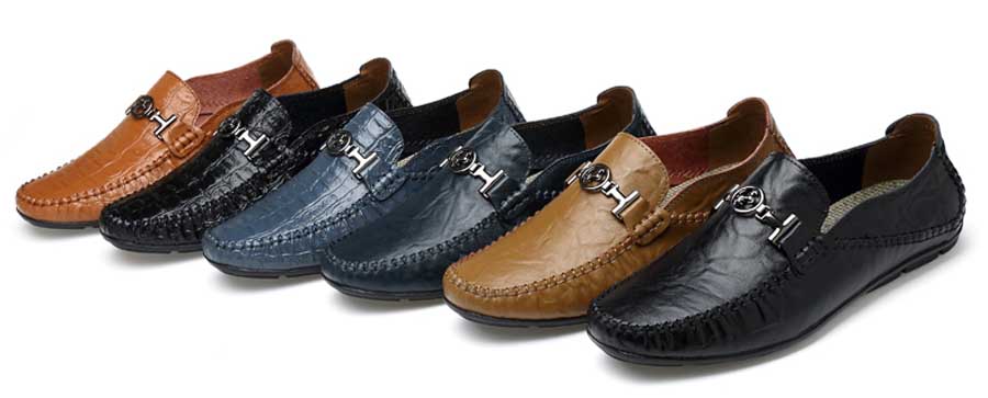 Men's crocodile pattern buckle slip on shoe loafers