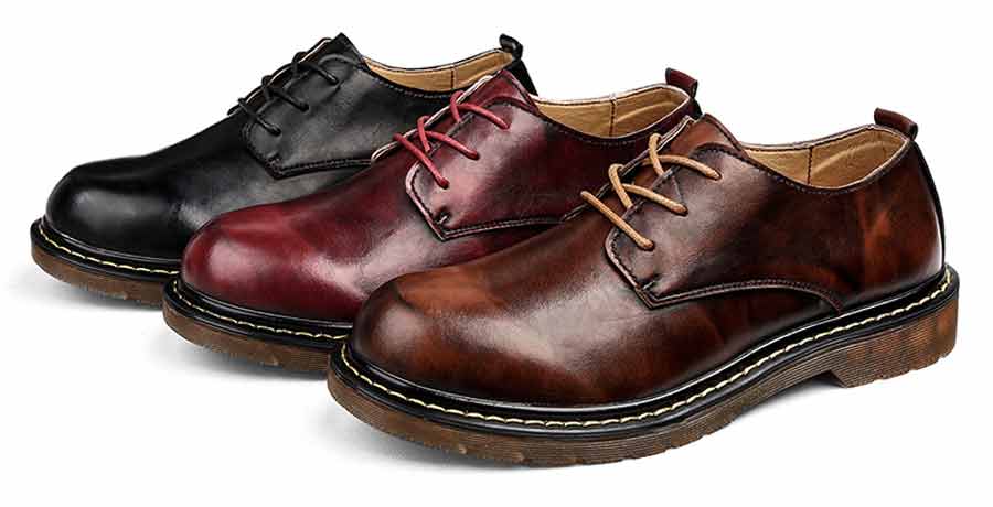 Men's round retro leather derby dress shoes