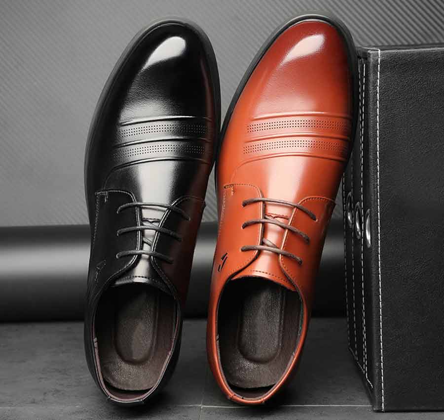 Men's stripe leather derby dress shoes
