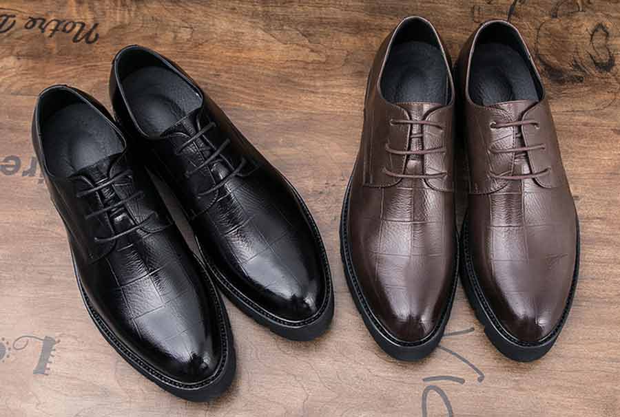 Men's check block leather derby dress shoes