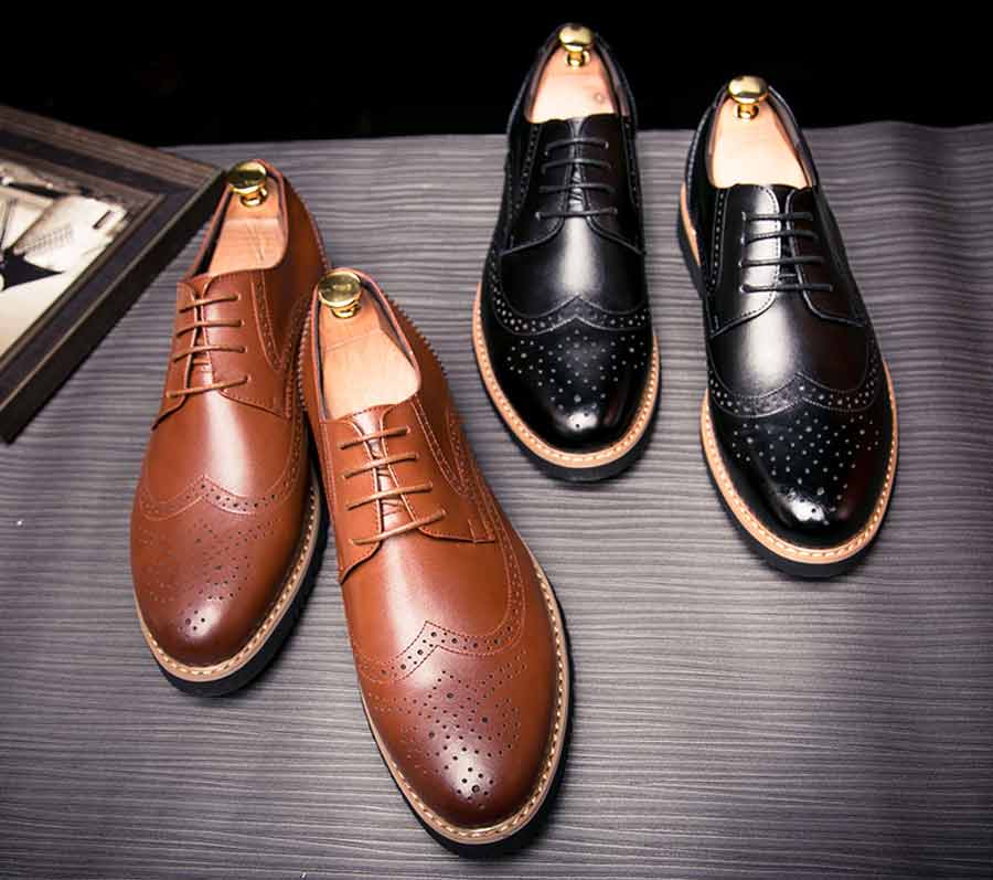 Men's brogue leather derby dress shoes