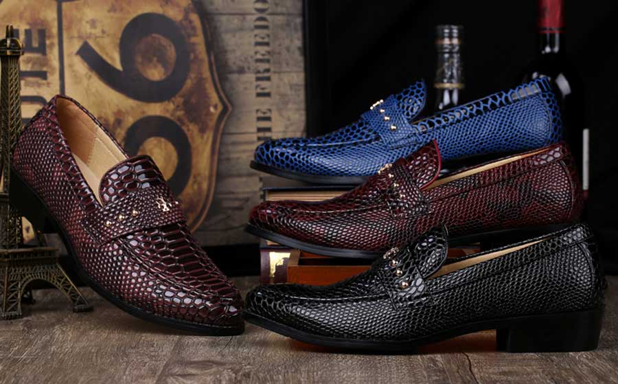 Men's snake skin pattern stud slip on dress shoes