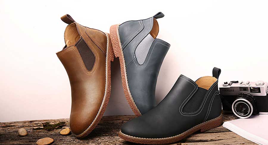 Men's slip on dress shoe boots sewing threaded