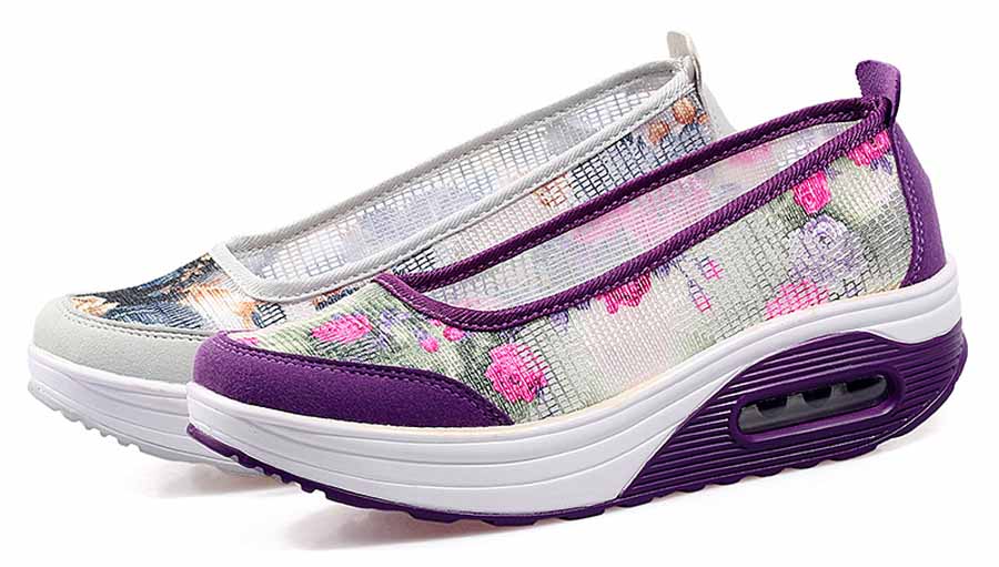 Womens floral pattern low cut slip on rocker bottom shoe sneakers