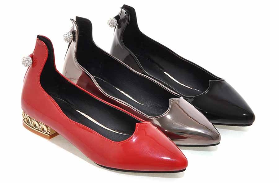 Womens rhinestone low heel leather slip on dress shoes
