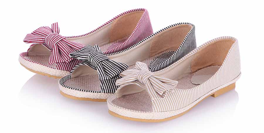 Womens butterfly stripe pattern slip on peep toe shoes