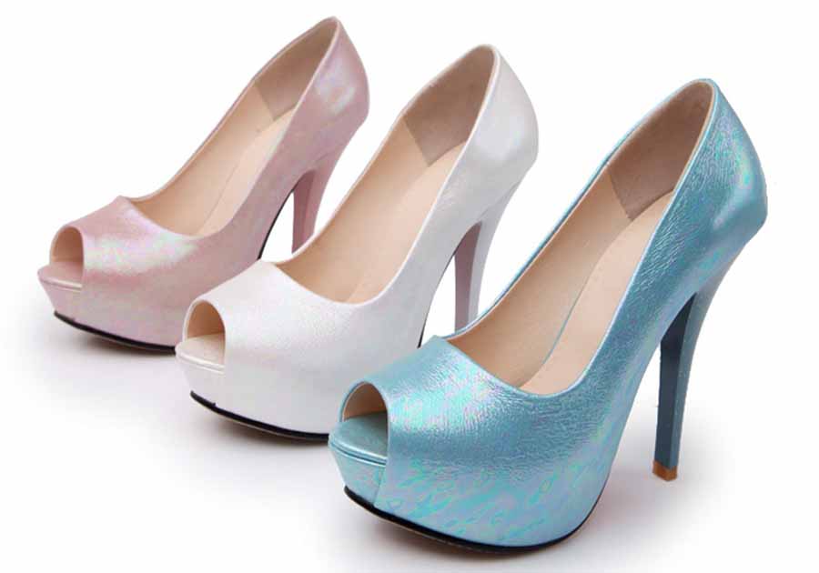 Womens leather simply slip on platform peep toe heels