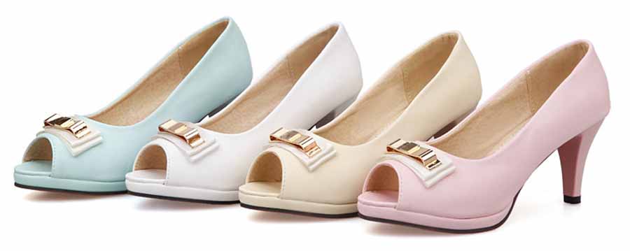 Womens butterfly leather slip on peep toe mid heels