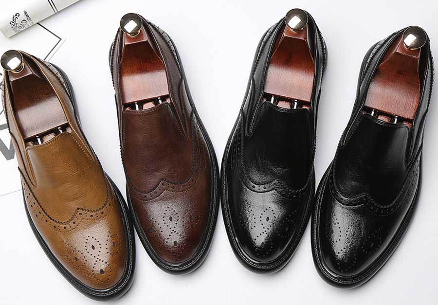 Men's retro tone brogue slip on dress shoes