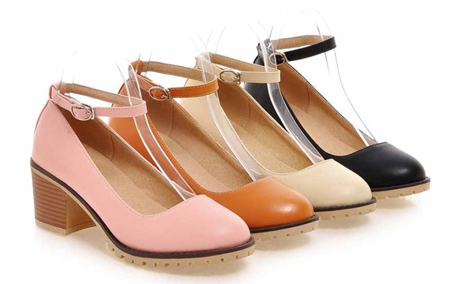 Womens retro leather slip on thick heel dress shoes