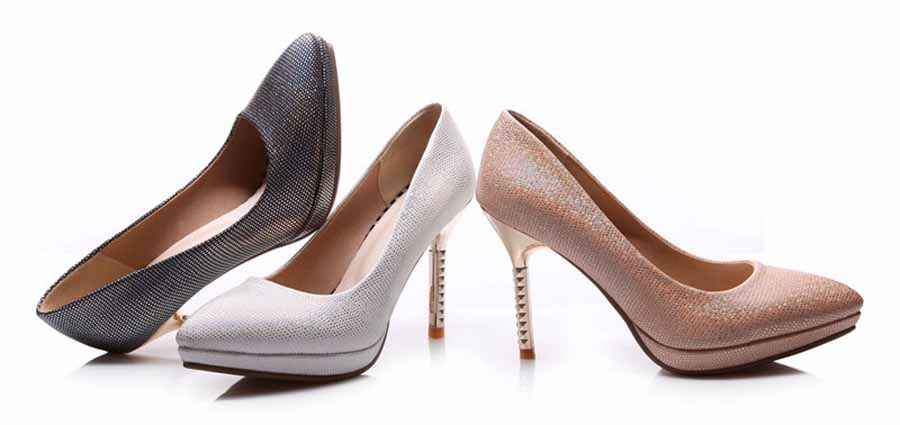 Womens pattern leather slip on heel pump dress shoes