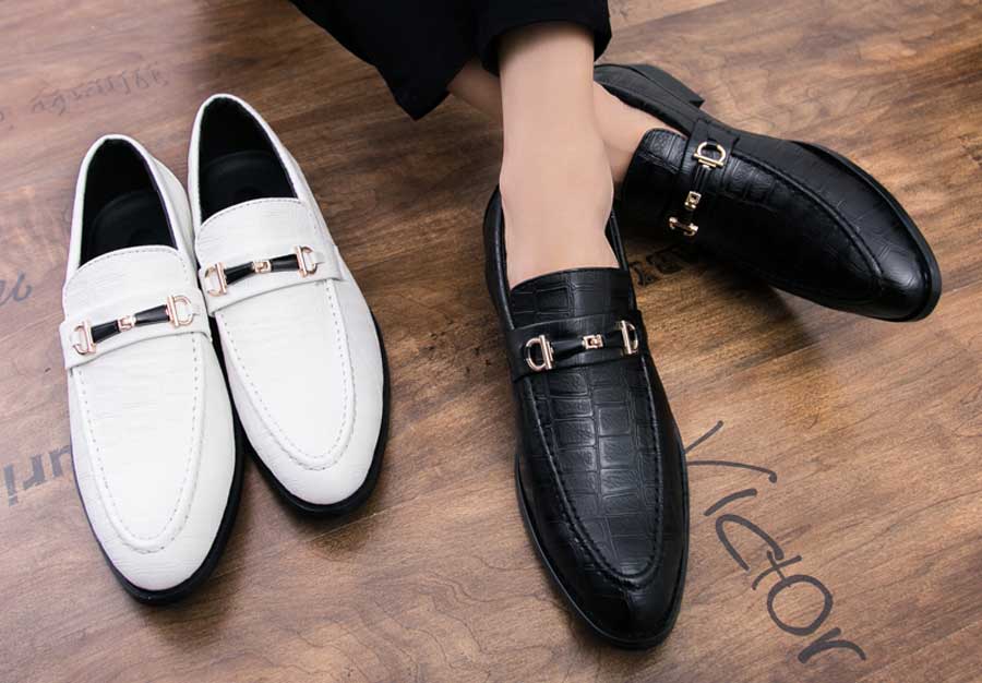 Men's buckle croco pattern slip on dress shoes