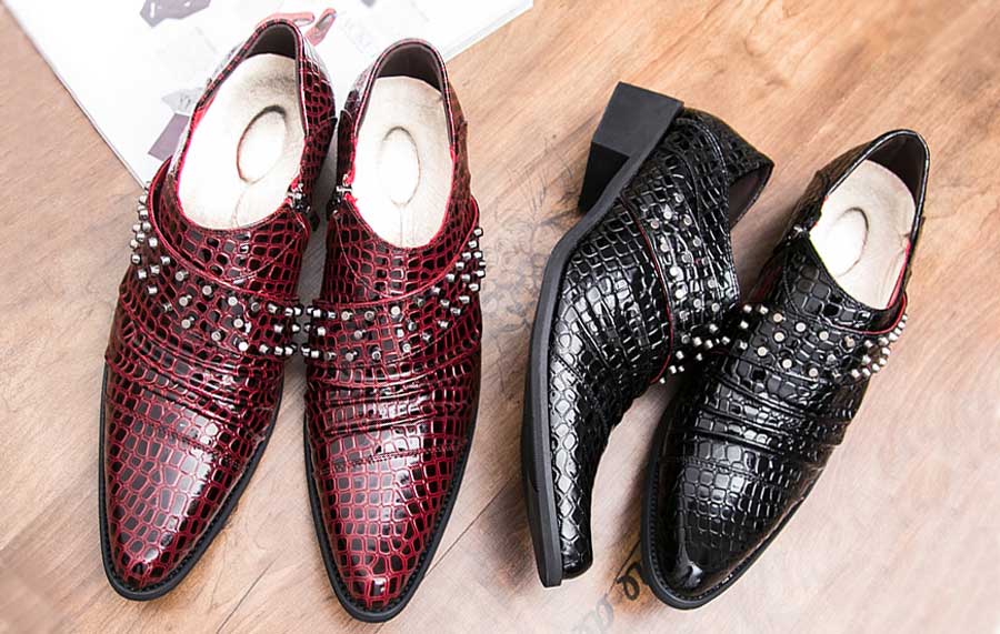 Men's pleated croco pattern studded slip on dress shoes