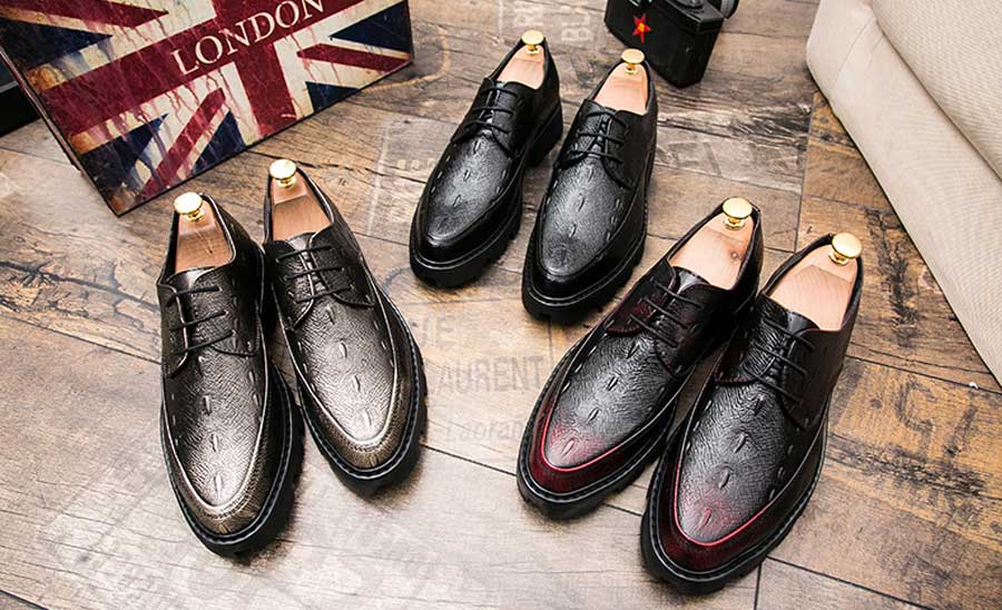 Men's texture pattern leather derby dress shoes