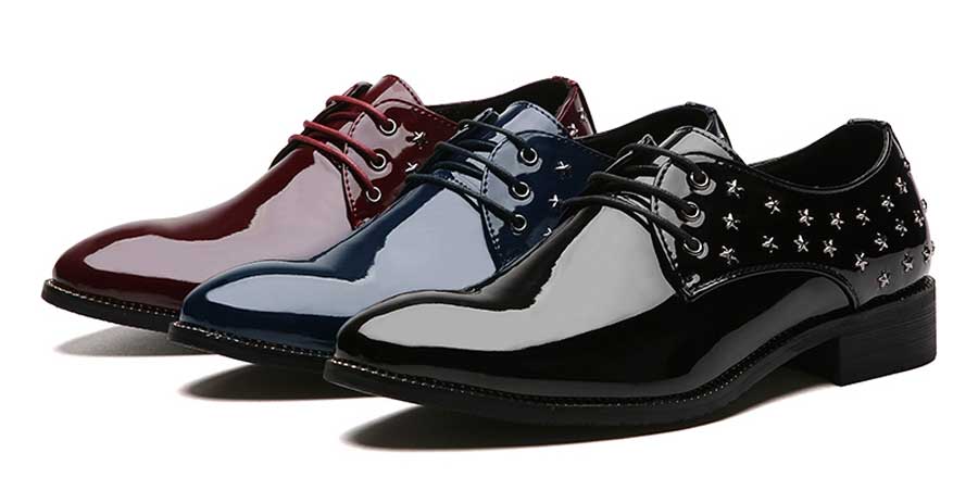 Men's five star pattern leather derby dress shoes