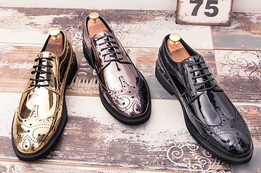 Men's brogue patent leather derby dress shoes