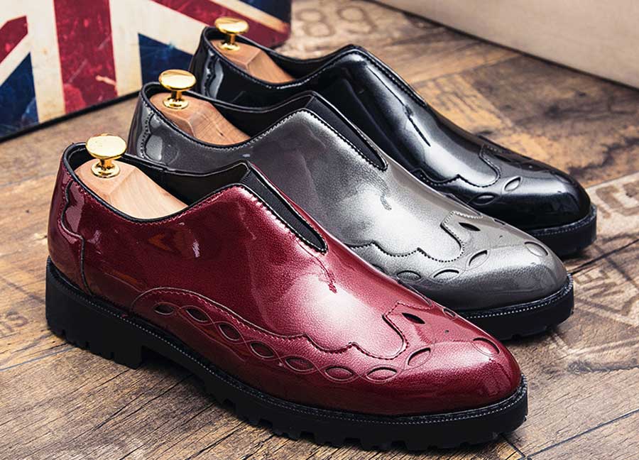 Men's pattern leather slip on dress shoes