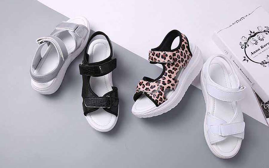 Women's double velcro pattern rocker bottom sole shoe sandals