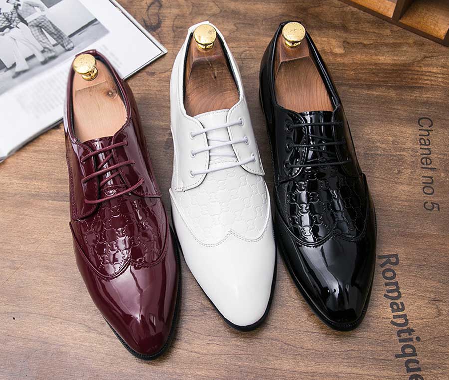 Men's shape pattern leather derby dress shoes
