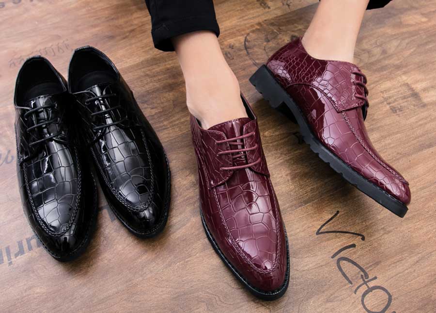 Men's croco skin pattern leather derby dress shoes
