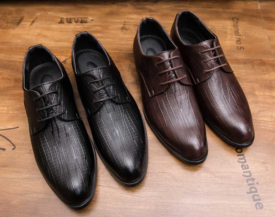 Men's random stripe pattern leather derby dress shoes