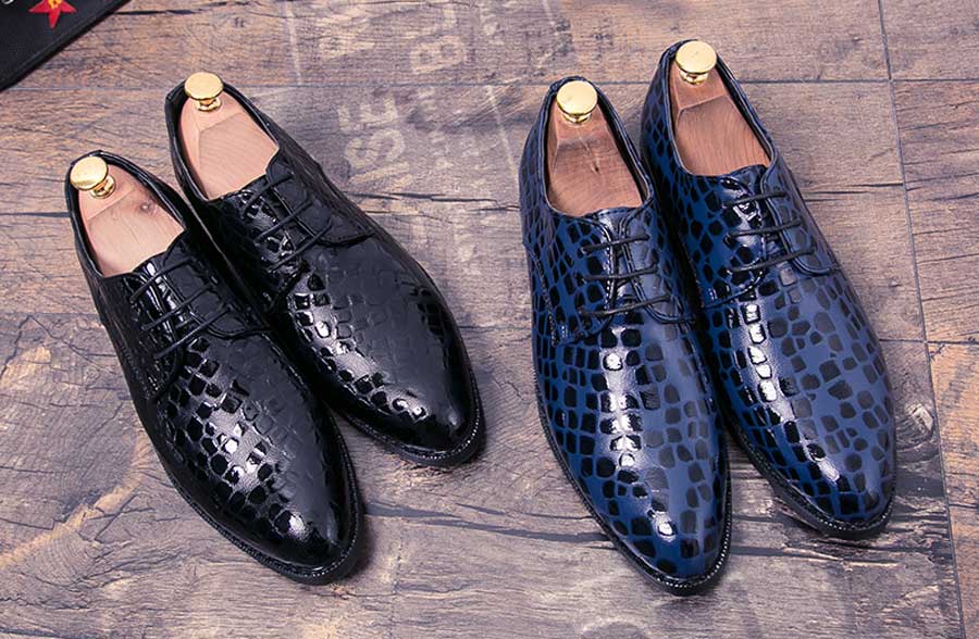 Men's random check pattern leather derby dress shoes