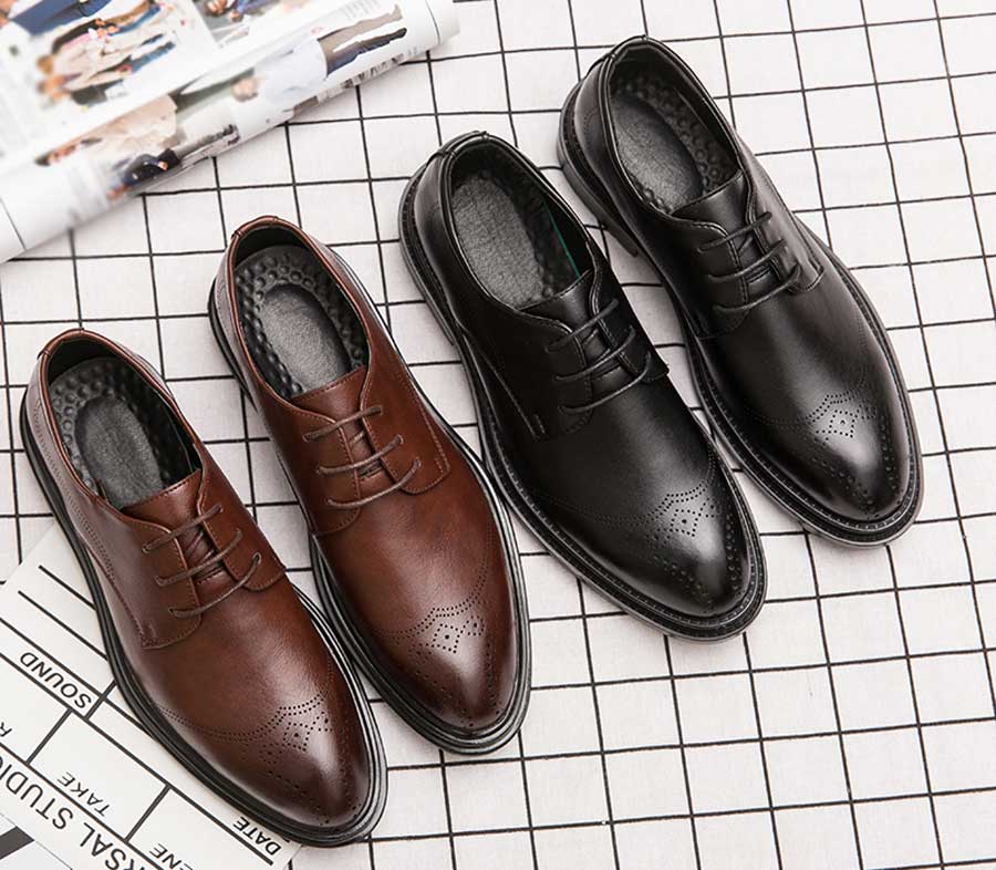 Men's retro brogue leather derby dress shoes