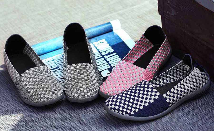 Women's check weave low cut slip on shoe sneakers