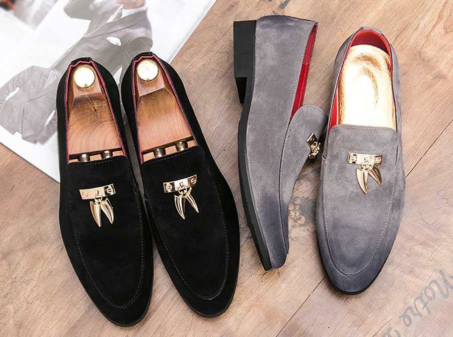 Men's metal decorated leather slip on dress shoes