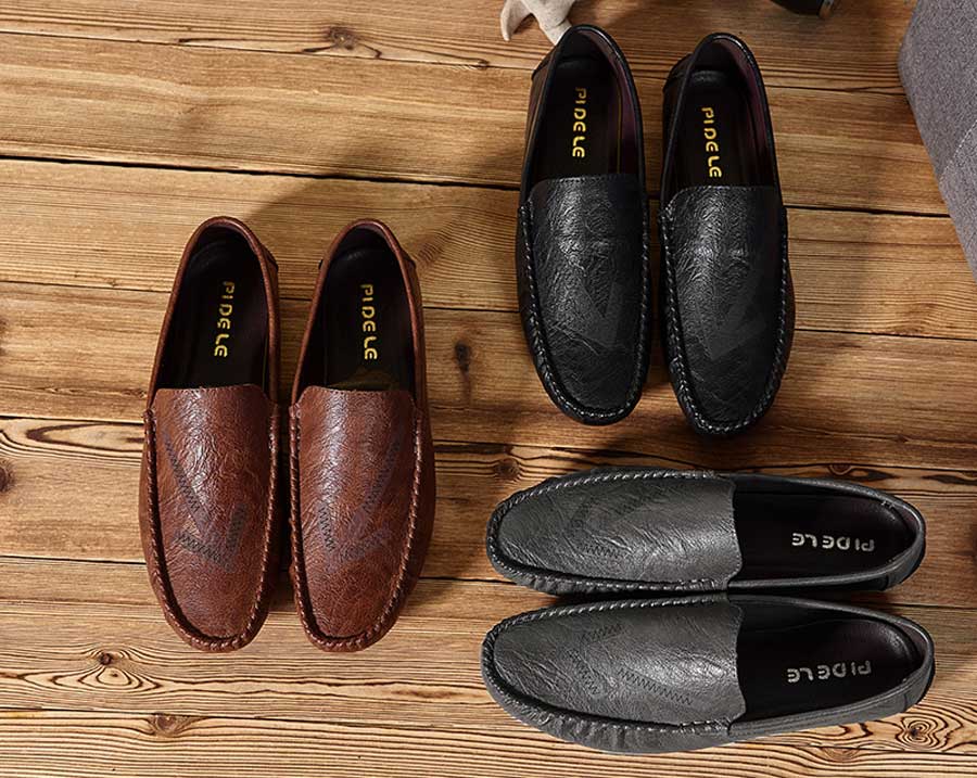 Men's arrow thread pattern leather slip on shoe loafers
