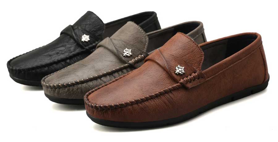 Men's folded strap leather slip on shoe loafers