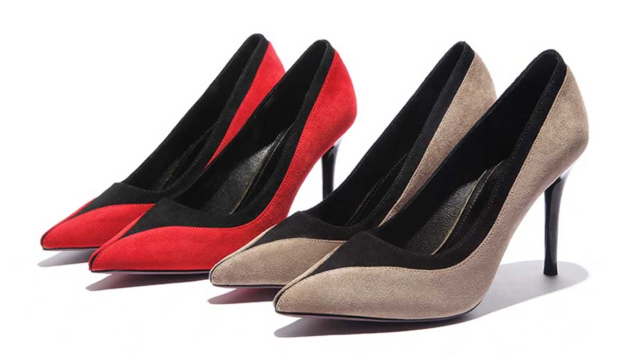 Women's V style suede slip on high heel dress shoes