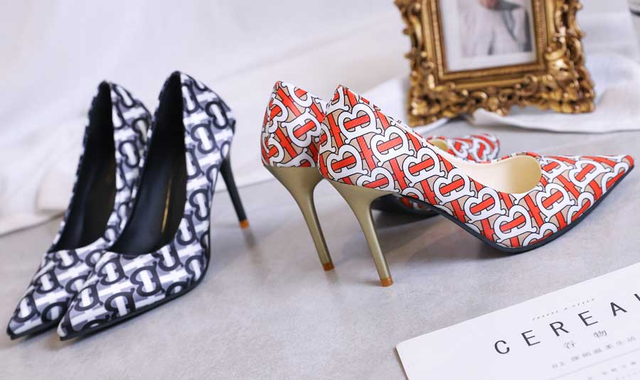 Women's pattern print slip on high heel dress shoes